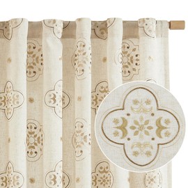 jinchan Boho Linen Curtains 63 Inch Length Embroidery Floral Country Farmhouse Curtains for Living Room Rustic Rod Pocket Back Tab Light Filtering Drapes for Bedroom Taupe 2 Panels