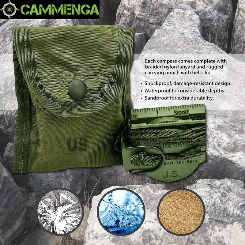Cammenga Compass Military Grade Phosphorescent - Lensatic Compass Shock, Sand,