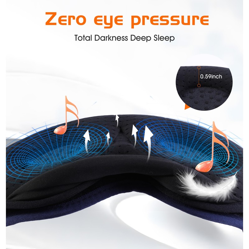 AHUIARGY Bluetooth Sleep Mask with 2 Removable 3D Contoured Cup,