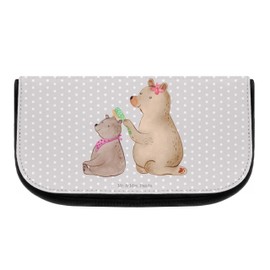 Mr. & Mrs. Panda Cosmetic Bag Bear with Child, gray, Hand Drawn