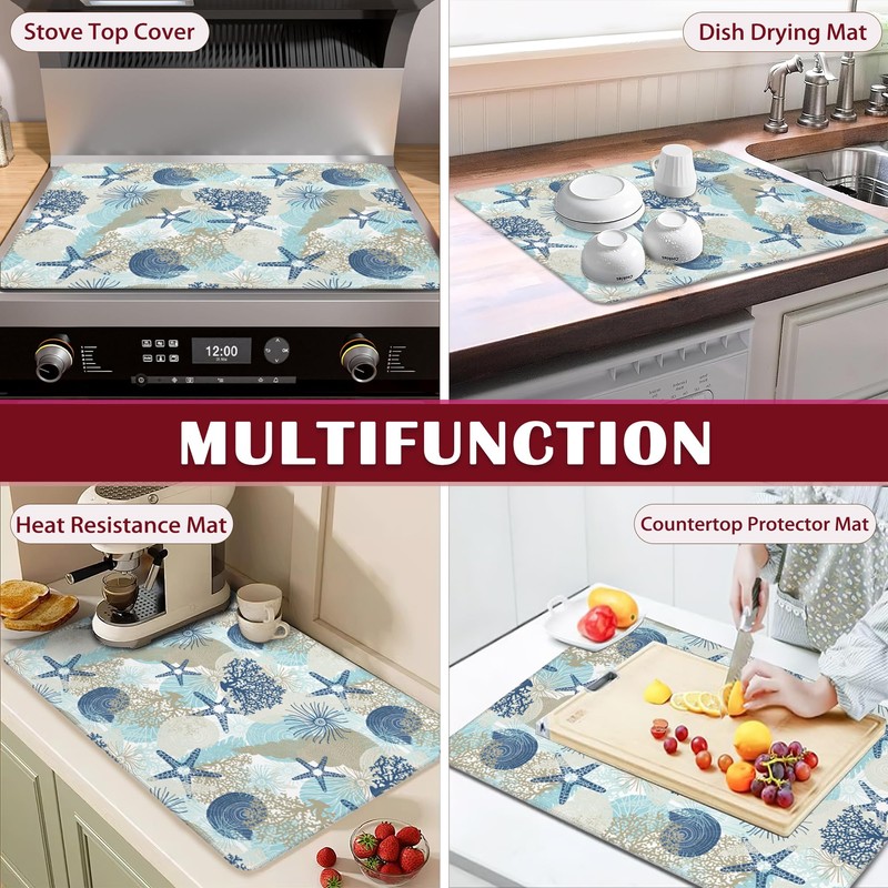 Stove Top Cover for Electrics, Beach Seashell Coral Starfish Glass