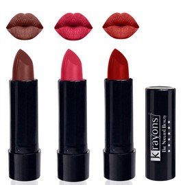 Krayons Cute Pop Matte Lipstick, Waterproof, Smudgeproof, Brick Tone, First Crush, Centre Stage, 3.5gm Each (Pack of 3)