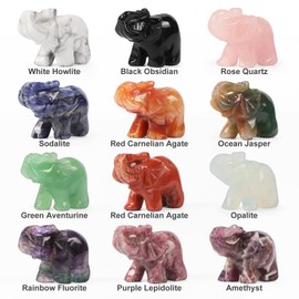 Artistone 1.5 Inches Purple Lepidolite Opalite Crystal Elephant Statue Hand-Carved Gemstone Good Lucky Elephant Figurine Healing Reiki Pocket Stone Animal Collection Sculpture Decor(Pack of 2)