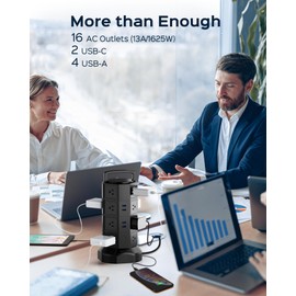 Power Strip Tower Surge Protector, JACKYLED 16 Outlets 6 USB (2 USB C) Charging Station, Extension Cord with Multiple Outlets, 1050J 1625W/13A Outlet Extender 6.5ft Extension Cord for Home Office