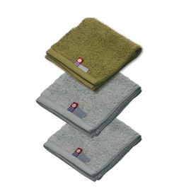 Imabari Towel Handkerchief, First 9.8 x 9.8 inches (25 x 25 cm), Set of 3 (2 Gray, 1 Green), Loose Soft Special Thread, 100% Cotton