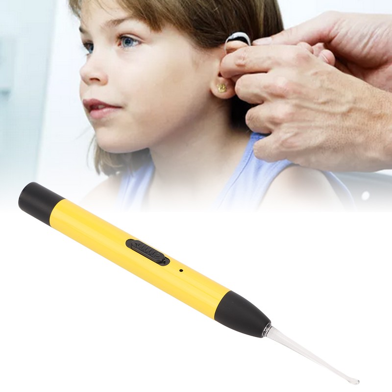 LED Light Earpick Rechargeable Double Light Source Yellow Portable Lighted