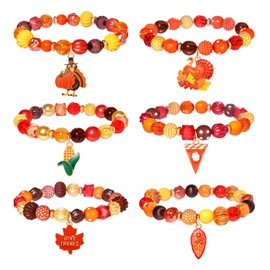 BSJELL 5 Pack Beaded Bracelet Stackable Christmas Thanksgiving St. Patrick’s Day Valentine's Day Beaded Stretch Bracelet Holiday Charm Bracelets Festive Jewelry Gifts for Women (Orange)