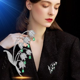 UNVAK Lily of the Valley Brooch for Women Rhinestone Bell Orchid Brooches Pin Gold-plated Flower Lapel Pin Jewelry Mother's Day Wedding Gifts for Mom Wife