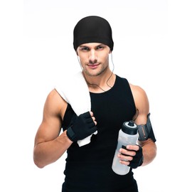 Geyoga 6 Pieces Skull Cap Sweat Wicking Cap Running Hats Helmet Liner for Men and Women Fitting Running Jogging Exercise(Grey, Black,L)