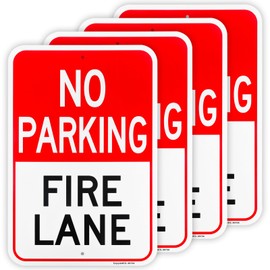 4 Pack Large No Parking Fire Lane Sign, 18"x 12" .040 Rust Free Aluminum – Reflective, UV Protected and Weatherproof