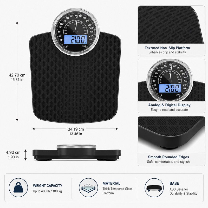 2-in-1 Analog & Digital Bathroom Scale – 400 lb Capacity