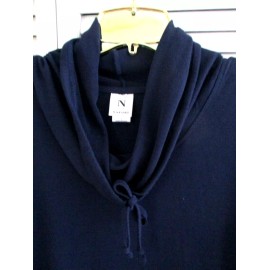 N.Natori N NATORI NTRANCE LOUNGE 24/7 TUNIC SHORT SLVE COWL COLLAR  MIDNIGHT NAVY KNIT S