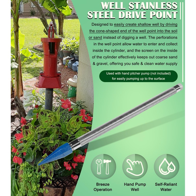 1721-1 1-1/4-Inch by 30-Inch Well Stainless Steel Drive Points, Heavy