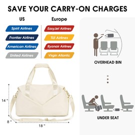 For Spirit Airlines 18x14x8 Personal Item Bag Travel Duffel Bag Underseat Carry-on Luggage Weekender Overnight Bag (Beige)