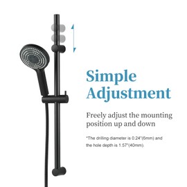 OFFO 6-Spray High Pressure Handheld Shower Head Combo with Adjustable 27-inch Slide Bar and 60-inch Stainless Steel Hose, Matte Black