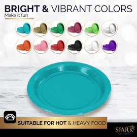 Disposable Paper Plates Blue, 6 3/4 Inches Paper Dessert Plates, Strong and Sturdy Disposable Plates for Party, Dinner, Holiday, Picnic, or Travel Party Plates, Pack of 50 - by Amcrate