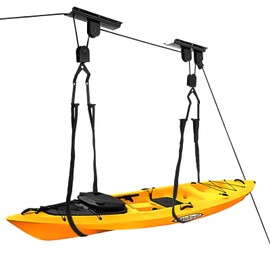 LIYYOO Garage Pulley Lift System, Ceiling Storage Hoist, For Cargo Box/Kayak/Bike/Ladders,Heavy Duty Holds 100 lbs, Fits 8-10 ft Tall Garage Ceilings