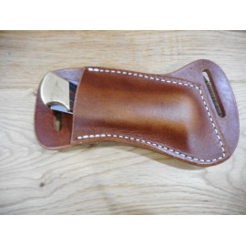 Cross Draw Buffalo leather knife sheath  Golden Brown. fits a Buck 110 or sim