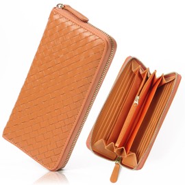 GROOVE GEAR ggs-1071 Woven Long Wallet, Sheepskin, Sheepskin, Sheepskin, Men's, Long Wallet, Leather, Gift, orange