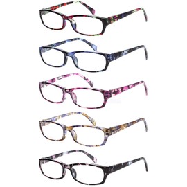 Kerecsen Reading Glasses 5 Pairs Fashion Ladies Readers Spring Hinge with Pattern Print Eyeglasses for Women (Mix Color -2, 0.75)