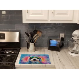 Caroline's Treasures DAC2536LCB Old English Sheepdog Hippie Dawg Glass Cutting Board Large Decorative Tempered Glass Kitchen Cutting and Serving Board Large Size Chopping Board