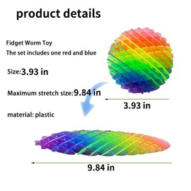 BBBin Rainbow Worm Big Fidget Toys for Kids and Adults - Stress Relief, Sensory Toy for Autism ADHD - 2pcs Popping and Stretchy Toys - Durable PVC Material - Perfect for Home, Office, and School