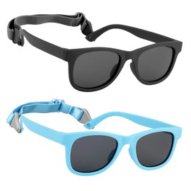 HXS 2-Pack Polarized Toddler Sunglasses with Strap for 0-24 Months,Black & Sky Blue