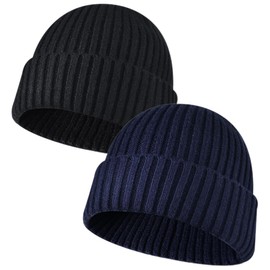 NLAND Unisex Retro Trawler Winter Beanie Hat Warm Winter Hat Women's Beanie Hat Men's Knitted Hat Soft and Lightweight, Black and navy blue