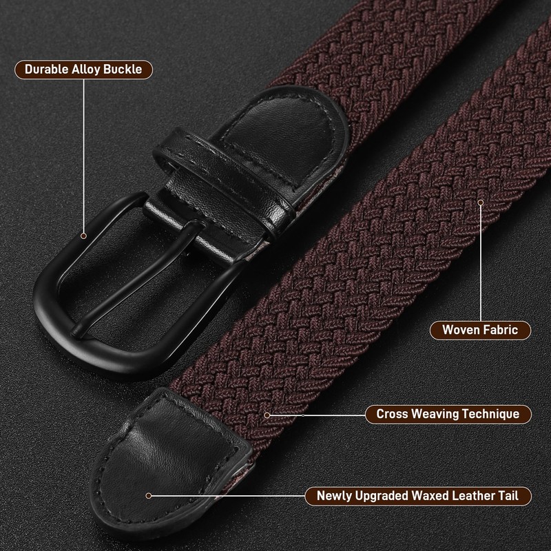 Huiguli Elastic Belt for Men, 3 Pieces Braided Stretch Belt