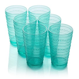 Santa Fe Teal Set of 6 Premium Acrylic Ice Tea Glass 22 oz – Unbreakable Drinkware with Textured Bubble Design, Shatterproof Tumblers for Indoor & Outdoor Use
