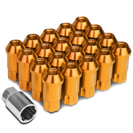 DNA MOTORING LN-ZTL-9024-125-OR Orange Open End Style M12 x 1.25 Wheel Lug Nuts w/Lock Key, 25mm OD/ 50mm Height, 20 Pack