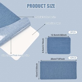 Iron on Patches for Jeans, 15 Pcs Jean Patches, Denim Pats for Inside Jeans & Outside, 3.9"x 7.9", 3.7"*4.9", Iron on Repair and Decoration Kit for Clothes, Shades of Blue