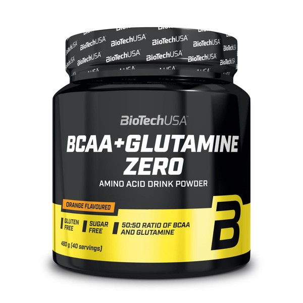 BioTechUSA BCAA + Glutamine Zero Flavoured Beverage Powder with BCAA and L Glutamine Content, with Sweeteners, 480 g, Orange
