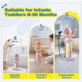 FAHKNS Baby Shower Stand Adjustable 9 Level Position Bath Shower Standing Support, Anti-Slip Toddler Shower Standing Support for Infants 8-36 Months