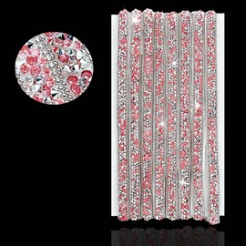 NXTOV Resin Rhinestone Ribbons, Self-Adhesive Crystal Bling Diamond Ribbons, Glittery Strips for Crafts Wedding Decoration (Pink Color, 0.4 Inch)