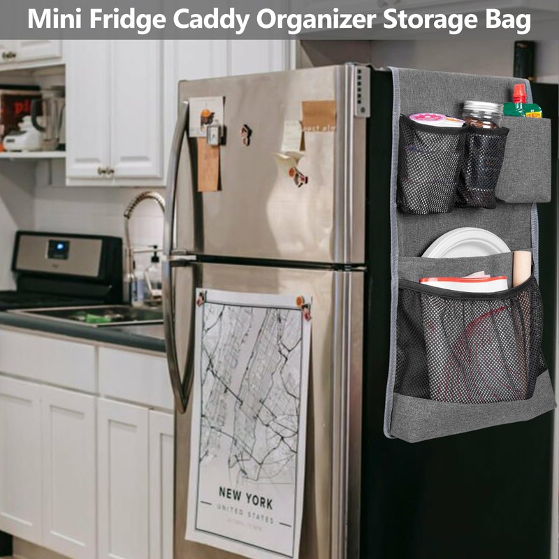 Rexmica Mini Fridge Organizer, Fridge Dust Cover with 14 Pockets