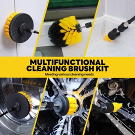 6Pcs Drill Brush Cleaning Attachment Set for Shower，Yellow Power Scrubber Brushes with Extend Long Attachment for Bathroom Bathtub, Multifunctional Electric House Cleaning Supplies Tools