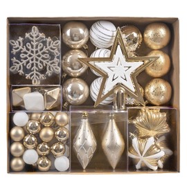 VALERY MADELYN Christmas Baubles 90 Pieces Christmas Tree Baubles Christmas Tree Decorations Shatterproof Plastic Christmas Decoration Set with Pendant for Party Christmas Decoration Gold White