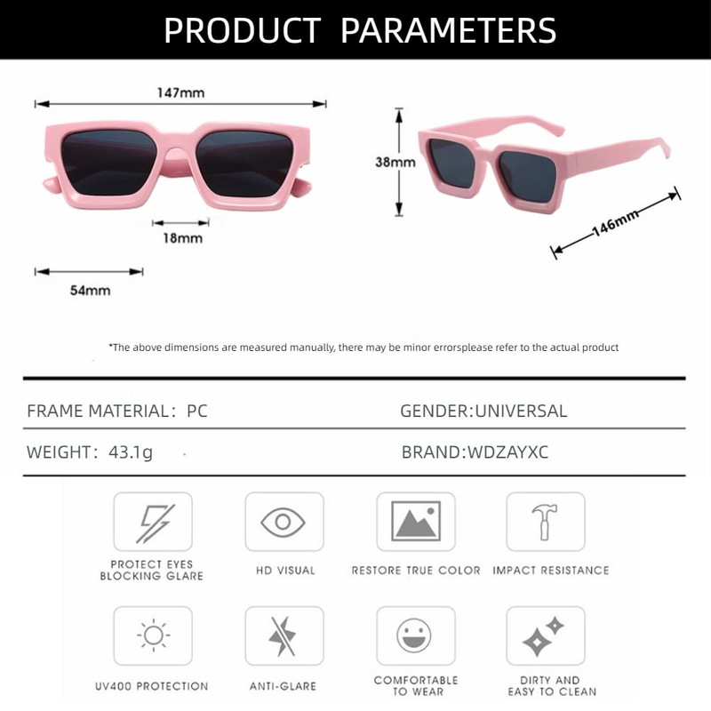 WDZAYXC Vintage Rectangular Sunglasses for Women Men Chunky Rectangle Sunglasses