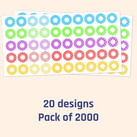 2000 Pack, Hole Reinforcement Stickers Labels - 0.25", 20 Assorted Designs