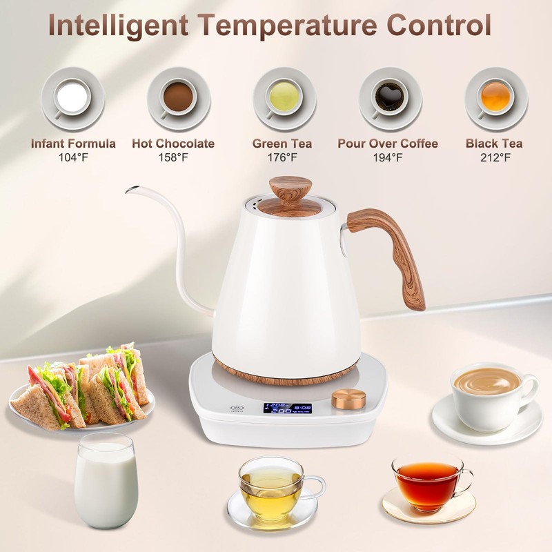 YDDZZM Gooseneck Electric Kettle, Intelligent Temperature Control, Stainless Steel Inner,