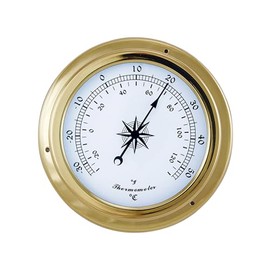 NKlaus Analogue Thermometer Brass 14.5 x 10 x 4.2 cm - Stylish Nautical Retro Decoration for Maritime Accents 16118
