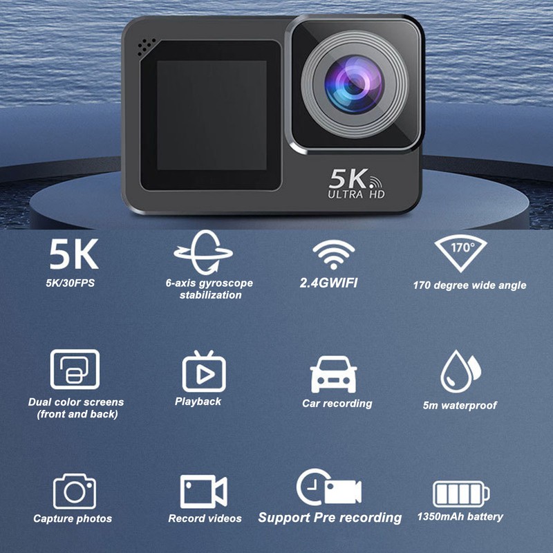 5K30FPS WiFi Action Camera Front and Rear Dual Screen Built