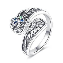 POPLYKE Dragonfly Spoon Ring for Women 925 Sterling Silver Vintage Boho Sunflower Thumb Rings Ring Antique Flower Jewellery for Women