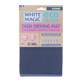 White Magic Dish Drying Mat, Denim - Absorbent & Hygienic, Protects Countertops, Quick-Drying Anti-Microbial, Foldable & Easy to Clean, Versatile for Kitchen Essentials, 45x40cm