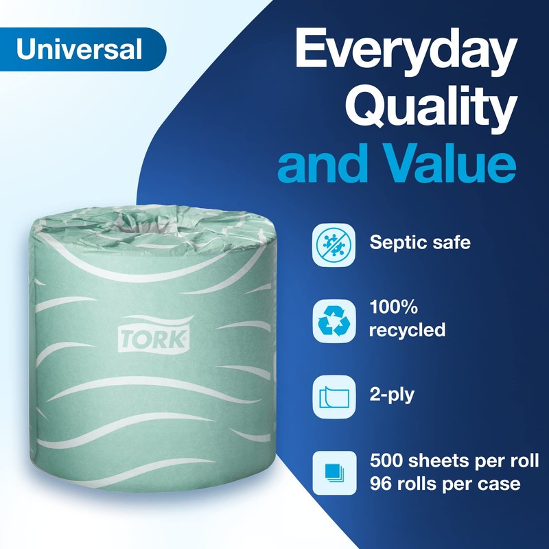 Tork Septic Safe Toilet Paper, White, 2-Ply 100% Recycled, Eco-Friendly,