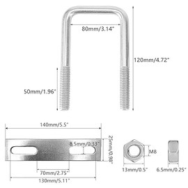 Monsully 4Sets 304 Stainless Steel Square U-Bolts, 3.15" (80mm) Inner Width 4.72" (120mm) Length M8 with Nuts, Frame Plate, for Attaching Piping Conduit Trailer Boat