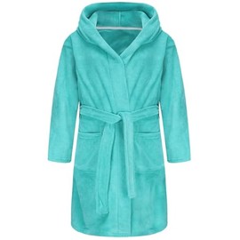 SWMSTUPF Boys Girls Bathrobe Soft Towel Hooded Robe Terry Cloth Cotton Bathrobe (US, Age, 13 Years, 14 Years, Aqua)