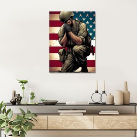 QACEYID The American Soldier at Prayer 5D DIY Full Drill Round Art Diamond Art Perfect for Home Wall Deco Soldier Diamond Painting Kits for Adults 12x16 inch