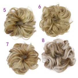 FRCOLOR Elastic Scrunchie Hair Extension Bun Hairpiece Curly Wavy Synthetic Hairpieces for Women Versatile 27H613 Ponytail Accessories Suitable for Everyday Use and Special Occasions